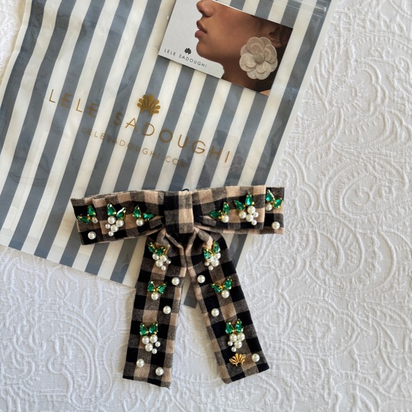 LELE SADOUGHI Picnic Check Pearl Embellished Antoinette Bow Barrette - Picture 7 of 7